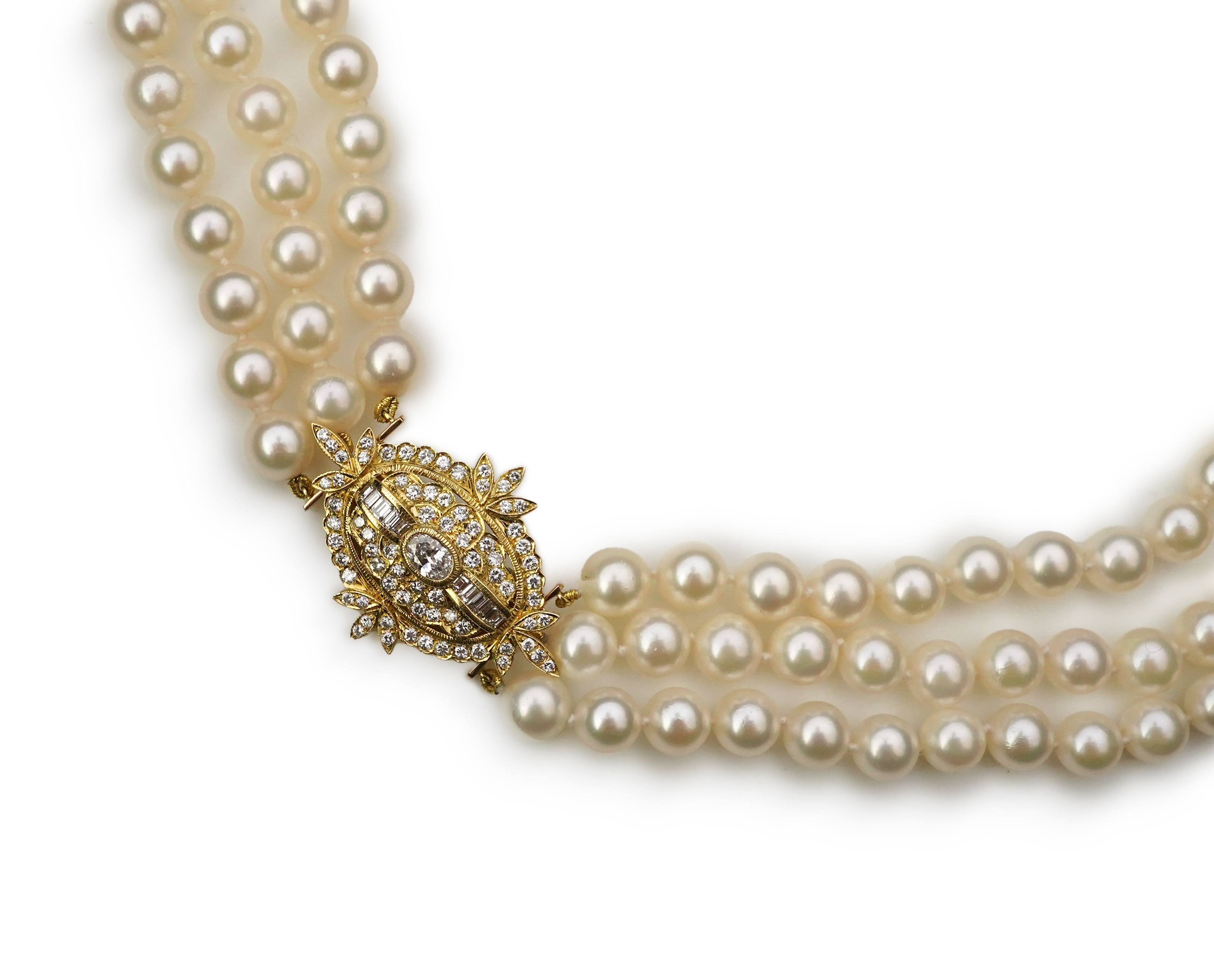 A cultured pearl and diamond necklace/brooch